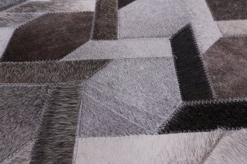 Grey Patchwork Natural Cowhide Rug - 6' 0