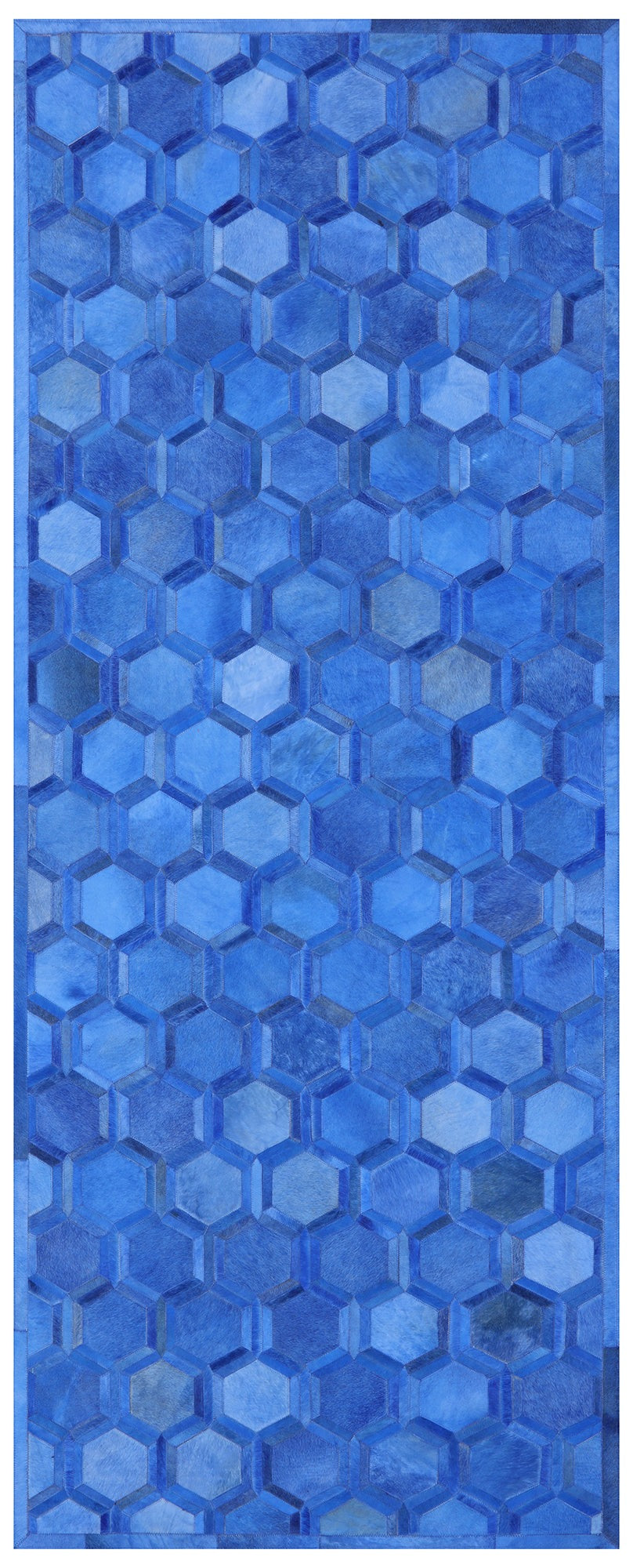 Blue Patchwork Cowhide Runner Rug - 4' 0" x 10' 0"