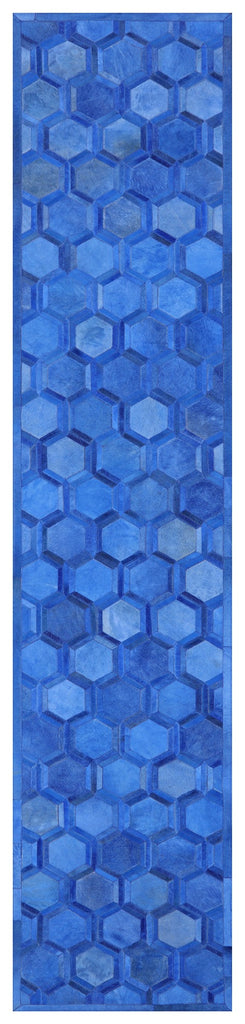Blue Patchwork Natural Cowhide Runner Rug - 2' 5" x 12' 0"