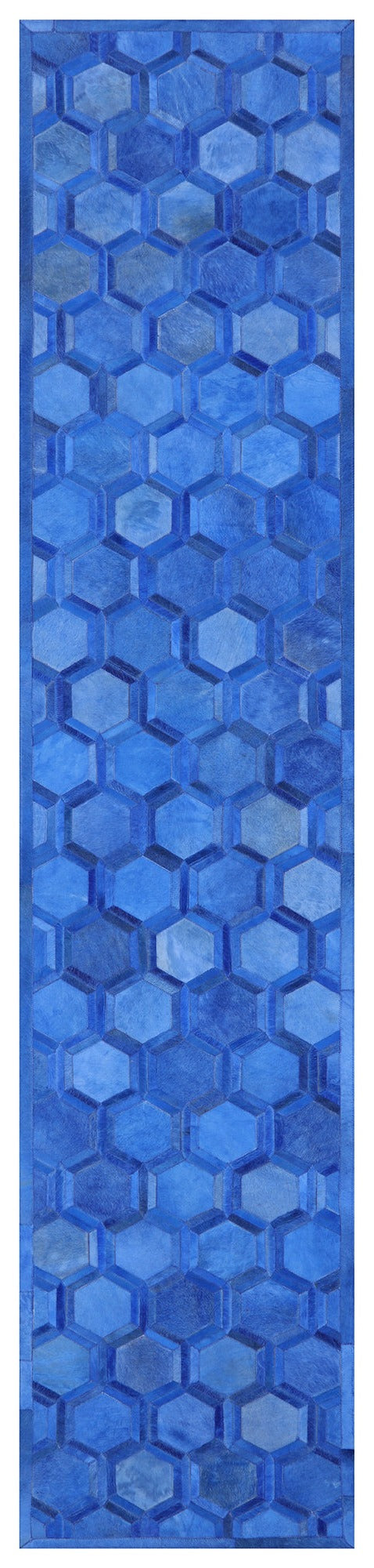 Blue Patchwork Cowhide Runner Rug - 2' 5" x 12' 0"