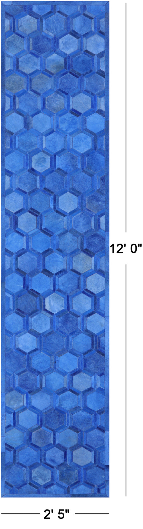 Blue Patchwork Natural Cowhide Runner Rug - 2' 5