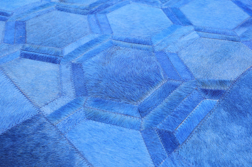 Blue Patchwork Natural Cowhide Rug - 10' 0