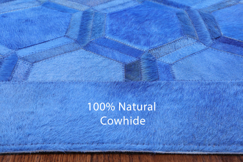 Blue Patchwork Natural Cowhide Rug - 10' 0