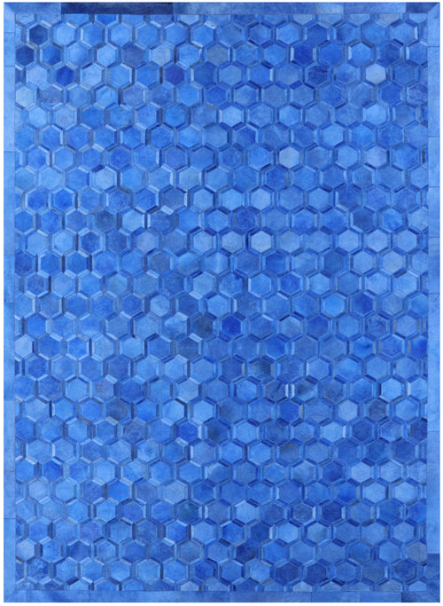 Blue Patchwork Natural Cowhide Rug - 10' 0