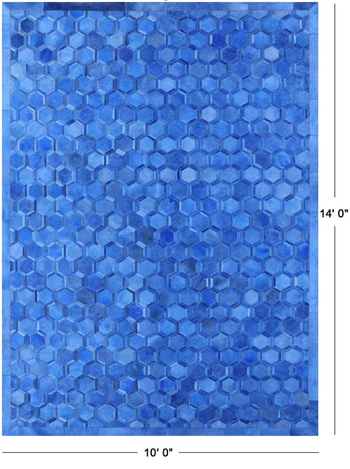 Blue Patchwork Natural Cowhide Rug - 10' 0