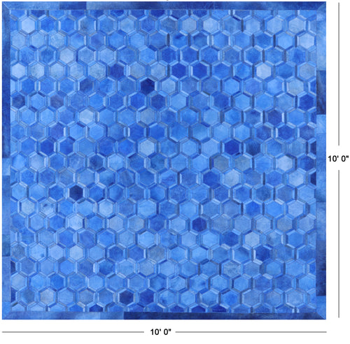 Blue Square Patchwork Natural Cowhide Rug - 10' 0