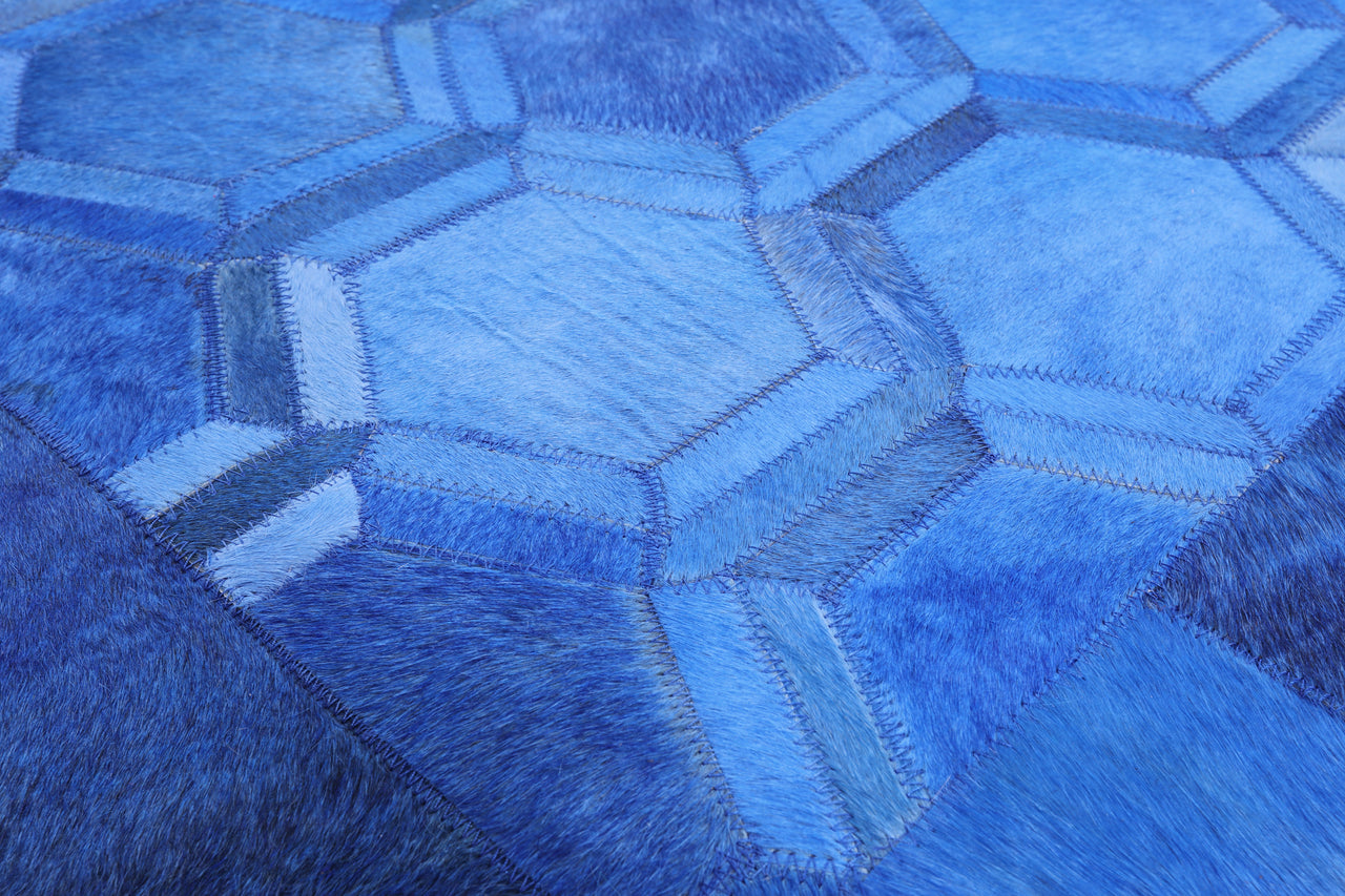 Blue Square Patchwork Cowhide Rug - 10' 0" x 10' 0"
