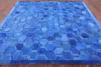 Thumbnail for Blue Square Patchwork Cowhide Rug - 8' 0