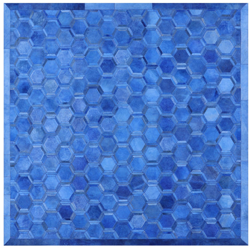 Blue Square Patchwork Natural Cowhide Rug - 8' 0