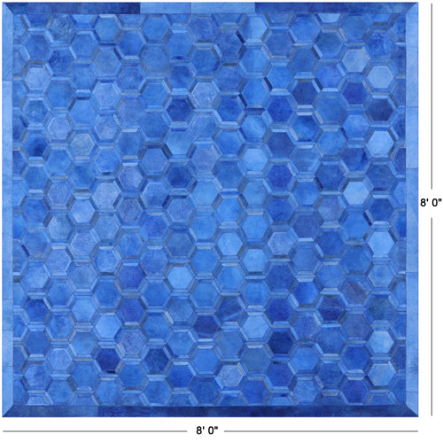 Blue Square Patchwork Natural Cowhide Rug - 8' 0