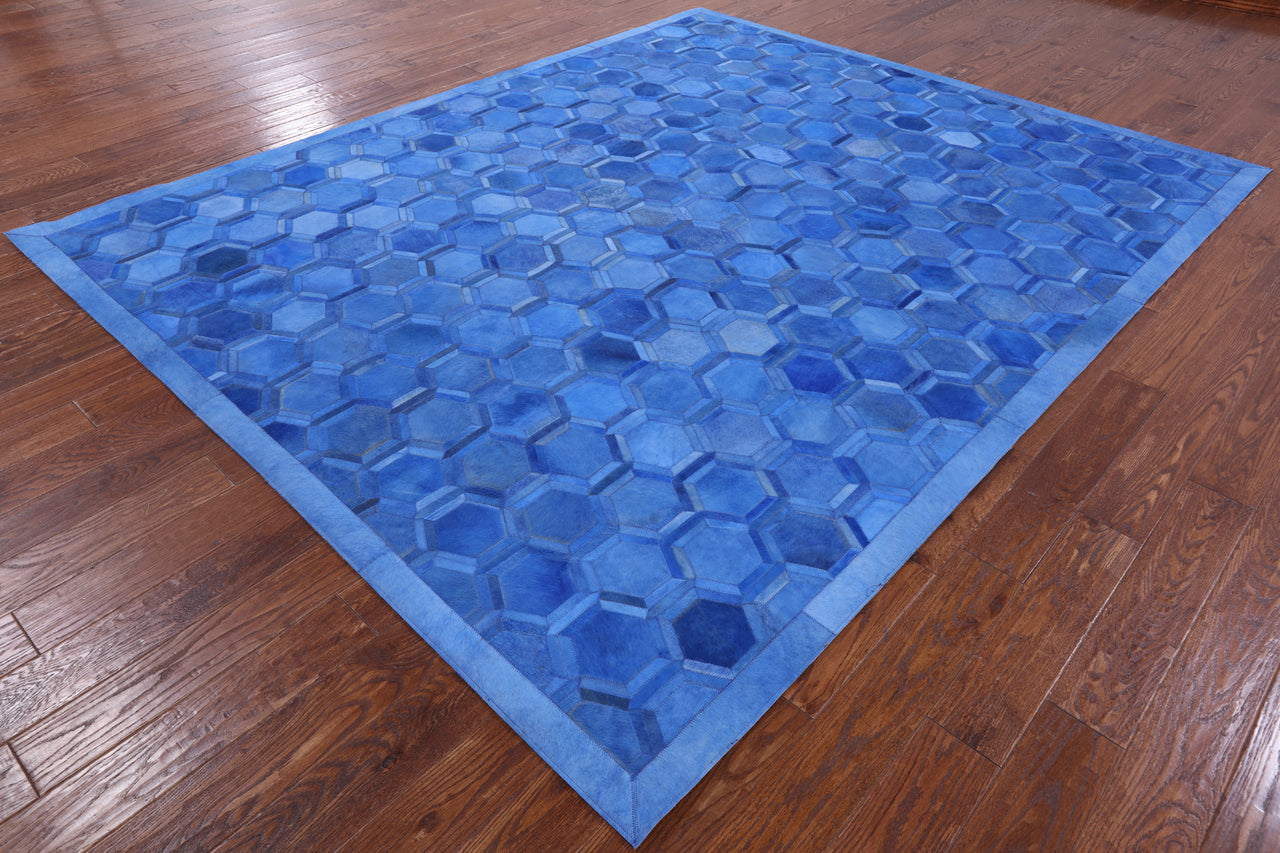 Blue Patchwork Cowhide Rug - 8' 0" x 10' 0"