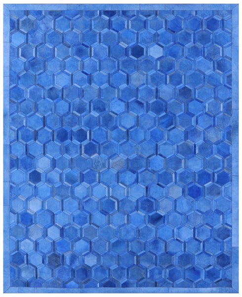 Blue Patchwork Cowhide Rug - 8' 0" x 10' 0"