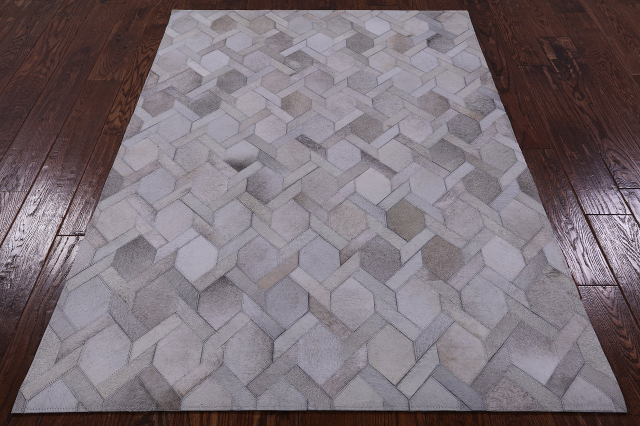 Grey Patchwork Cowhide Rug - 4' 0" x 6' 0"