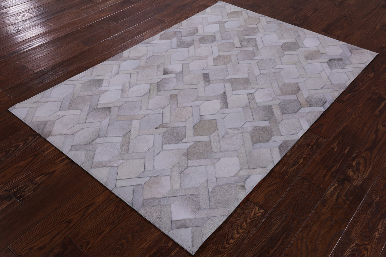 Grey Patchwork Cowhide Rug - 4' 0" x 6' 0"