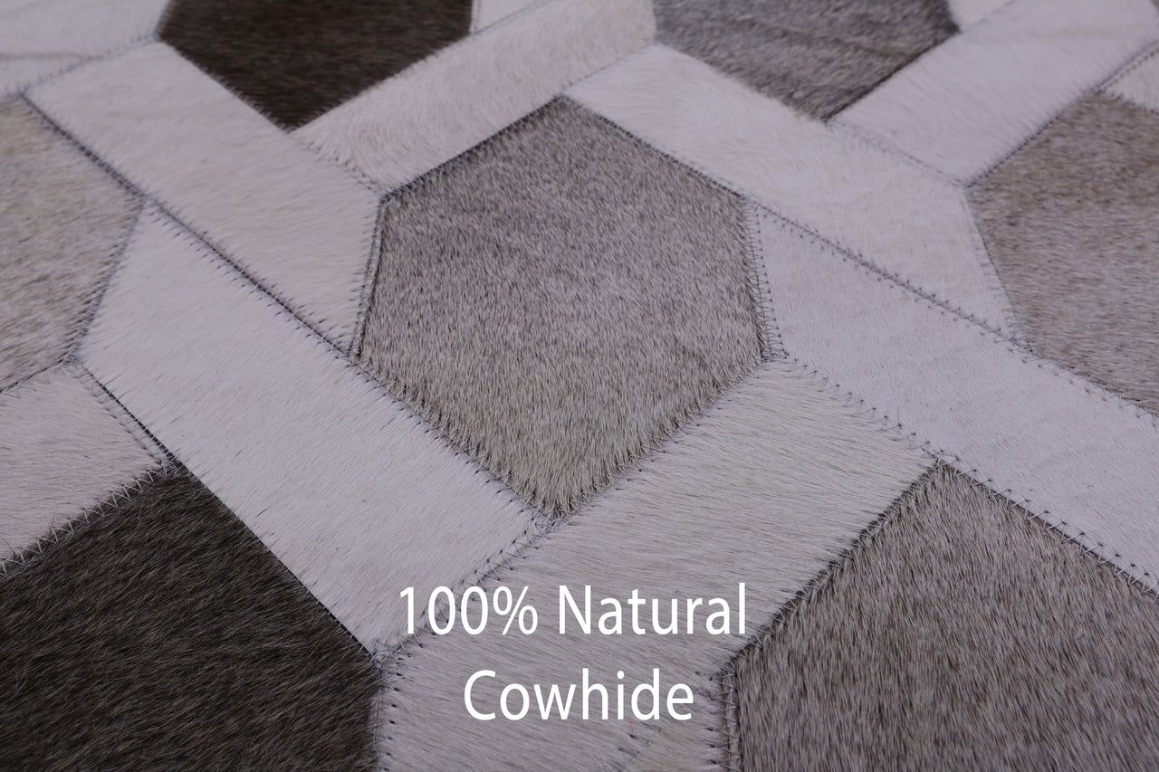 Grey & White Patchwork Cowhide Rug - 10' 0" x 14' 0"