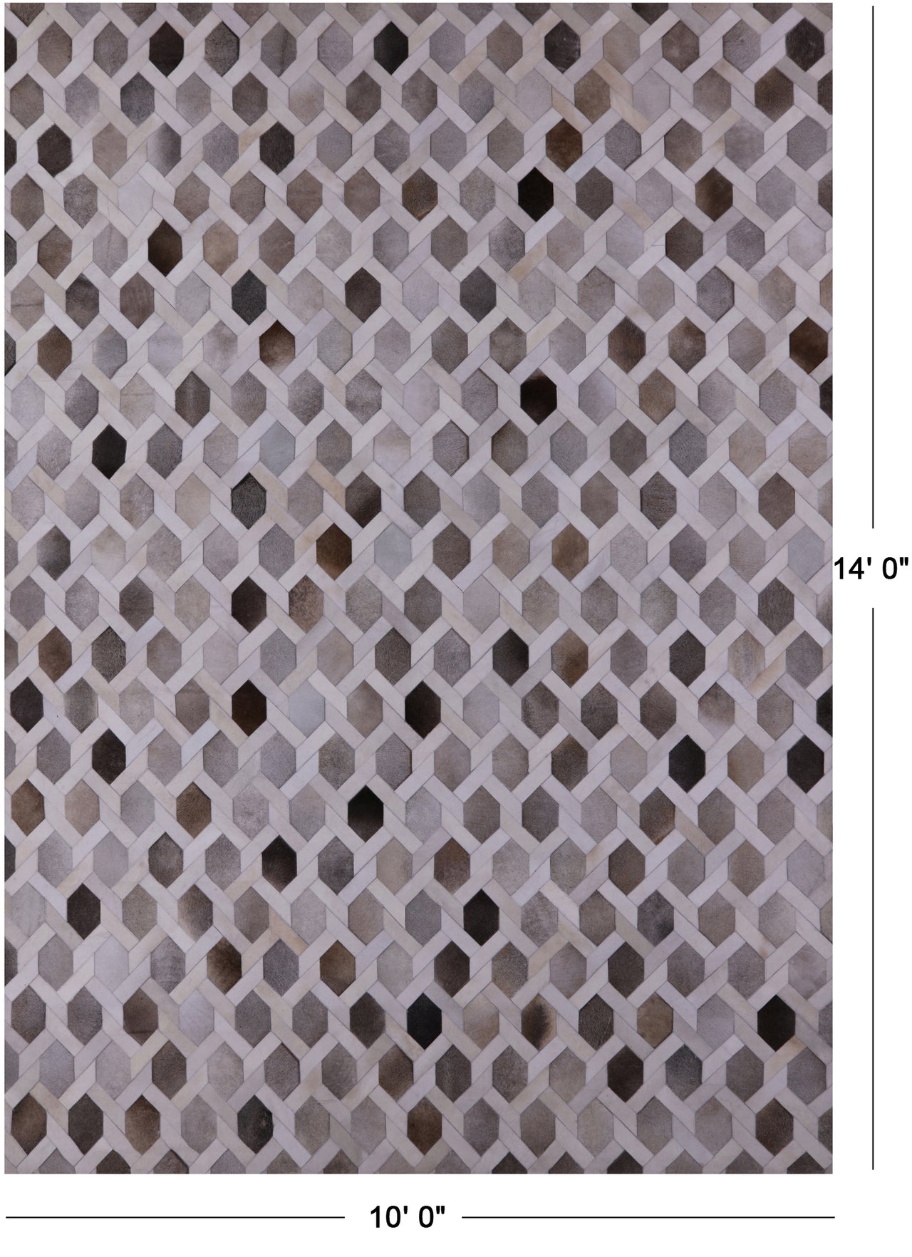 Grey & White Patchwork Natural Cowhide Rug - 10' 0" x 14' 0"
