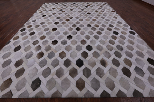 Grey & White Patchwork Natural Cowhide Rug - 10' 0