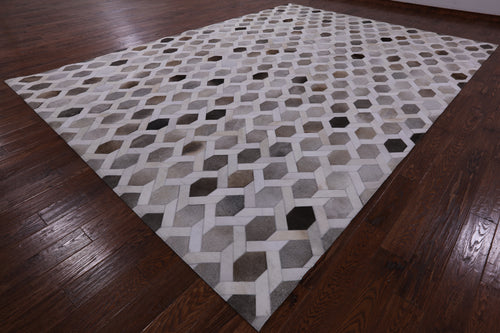 Grey & White Patchwork Natural Cowhide Rug - 10' 0