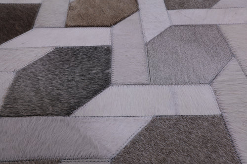 Grey & White Patchwork Natural Cowhide Rug - 10' 0