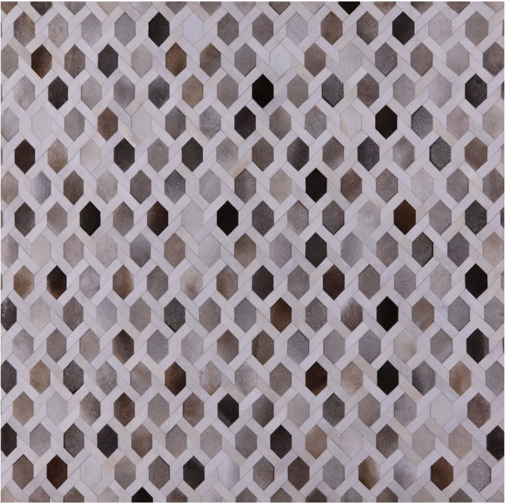 Grey & White Square Patchwork Natural Cowhide Rug - 9' 0" x 9' 0"
