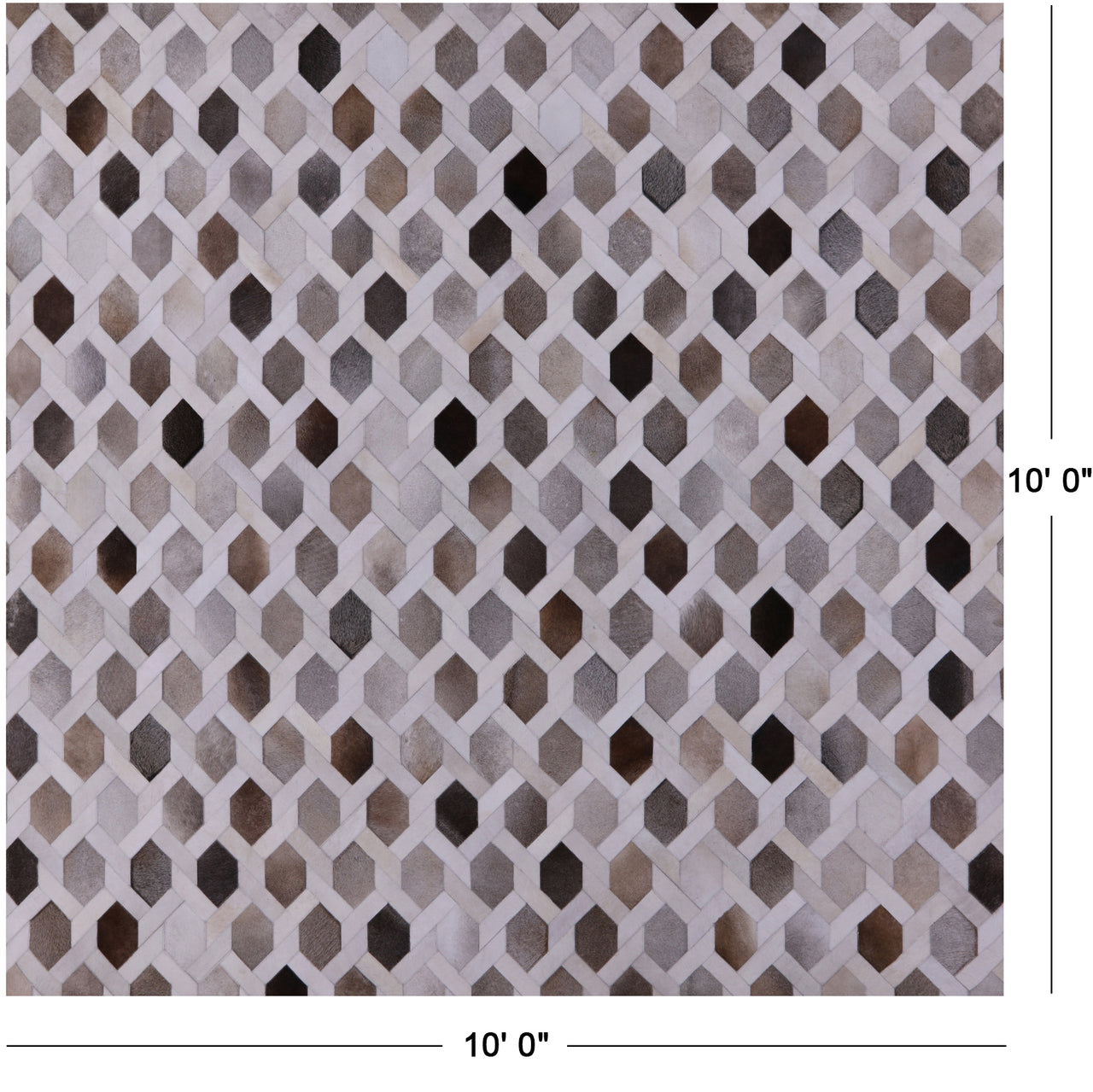 Grey & White Square Patchwork Natural Cowhide Rug - 10' 0" x 10' 0"