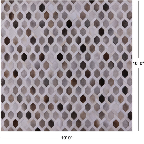 Grey & White Square Patchwork Natural Cowhide Rug - 10' 0