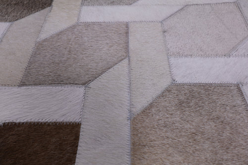 Grey & White Square Patchwork Natural Cowhide Rug - 10' 0