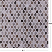Thumbnail for Grey & White Square Patchwork Natural Cowhide Rug - 9' 0