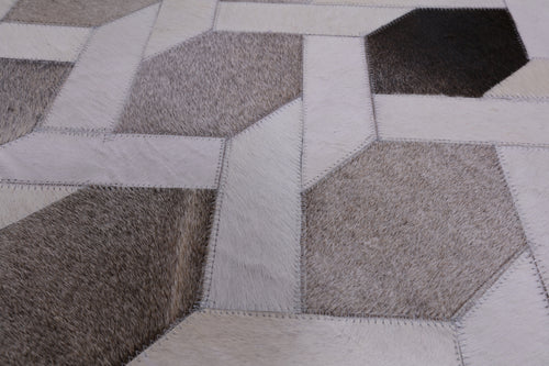 Grey & White Square Patchwork Natural Cowhide Rug - 9' 0