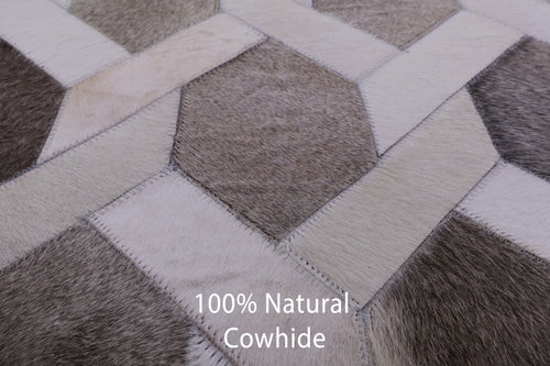 Grey & White Square Patchwork Natural Cowhide Rug - 9' 0
