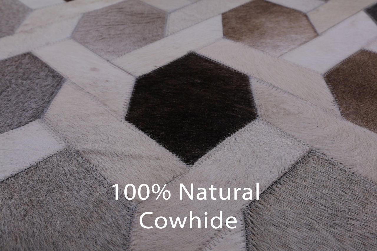 Grey & White Square Patchwork Cowhide Rug - 8' 0" x 8' 0"