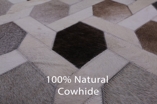 Grey & White Square Patchwork Natural Cowhide Rug - 8' 0