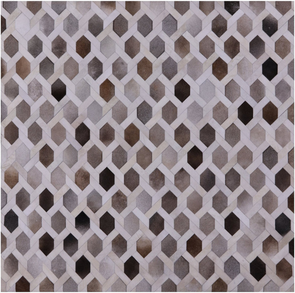Grey & White Square Patchwork Natural Cowhide Rug - 8' 0" x 8' 0"
