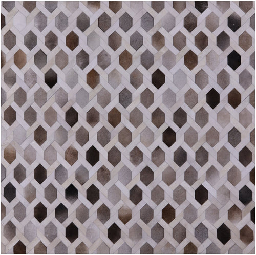 Grey & White Square Patchwork Natural Cowhide Rug - 8' 0
