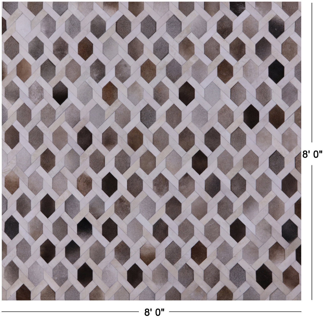 Grey & White Square Patchwork Natural Cowhide Rug - 8' 0" x 8' 0"