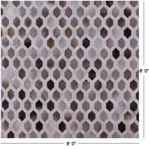 Grey & White Square Patchwork Natural Cowhide Rug - 8' 0