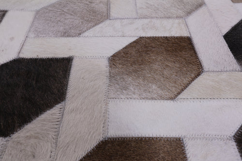 Grey & White Square Patchwork Natural Cowhide Rug - 8' 0