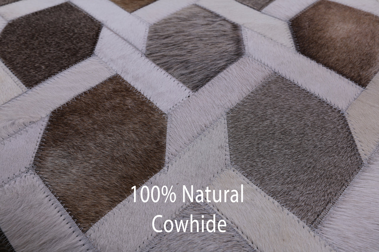 Grey & White Square Patchwork Cowhide Rug - 7' 0" x 7' 0"