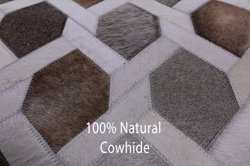 Grey & White Square Patchwork Natural Cowhide Rug - 7' 0