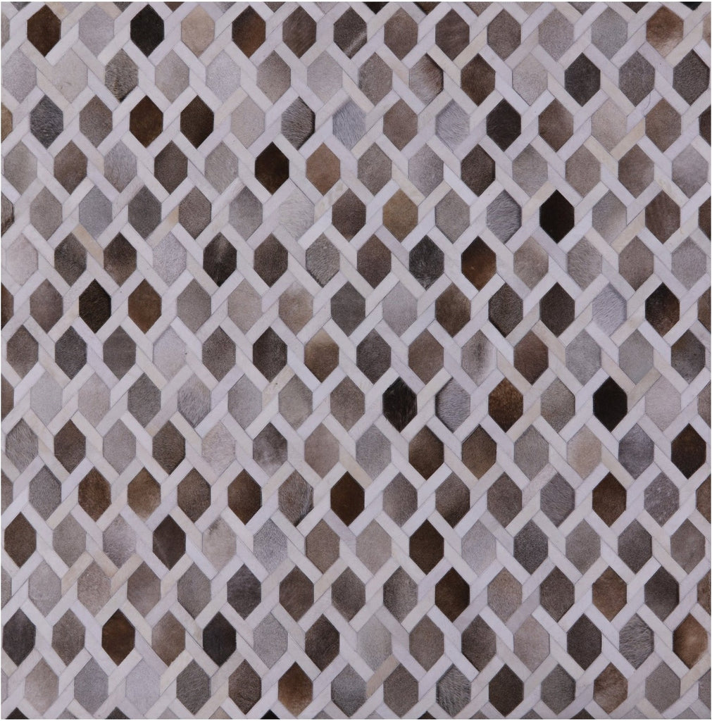 Grey & White Square Patchwork Natural Cowhide Rug - 7' 0" x 7' 0"