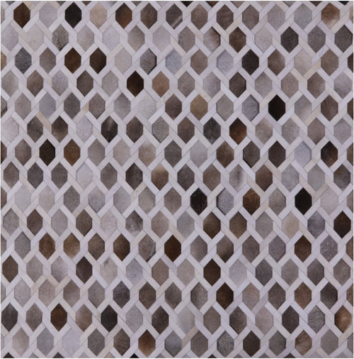 Grey & White Square Patchwork Natural Cowhide Rug - 7' 0