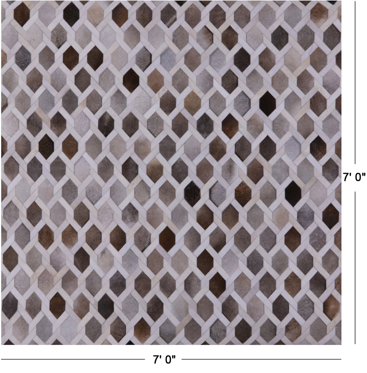 Grey & White Square Patchwork Natural Cowhide Rug - 7' 0" x 7' 0"