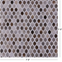 Thumbnail for Grey & White Square Patchwork Natural Cowhide Rug - 7' 0