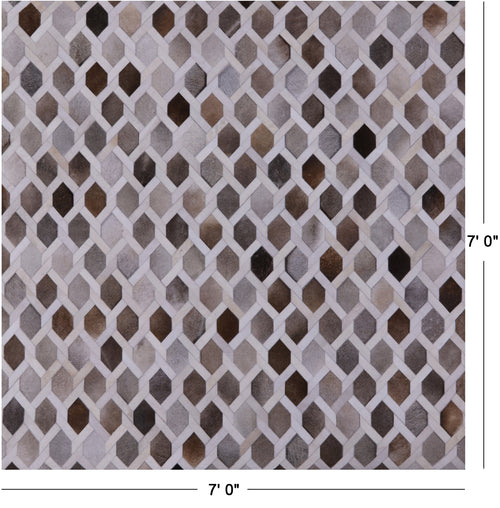 Grey & White Square Patchwork Natural Cowhide Rug - 7' 0