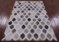 Thumbnail for Grey & White Patchwork Cowhide Rug - 4' 0