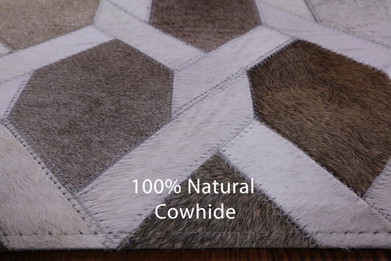 Grey & White Patchwork Cowhide Rug - 4' 0" x 6' 0"