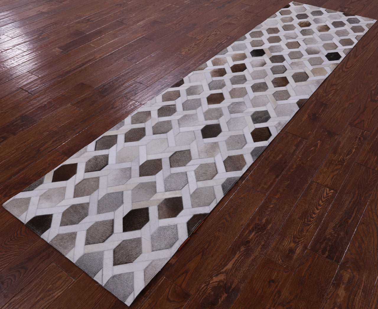 Grey & White Patchwork Cowhide Runner Rug - 2' 5" x 10' 0"