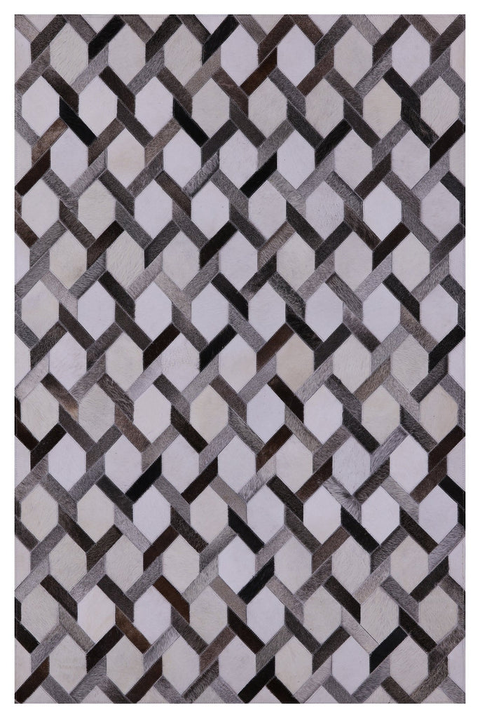 Grey & White Patchwork Natural Cowhide Rug - 4' 0" x 6' 0"