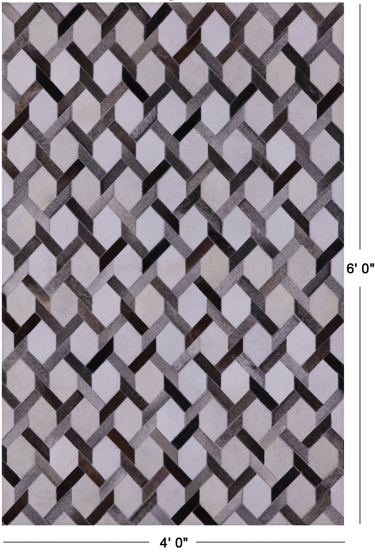 Grey & White Patchwork Natural Cowhide Rug - 4' 0" x 6' 0"