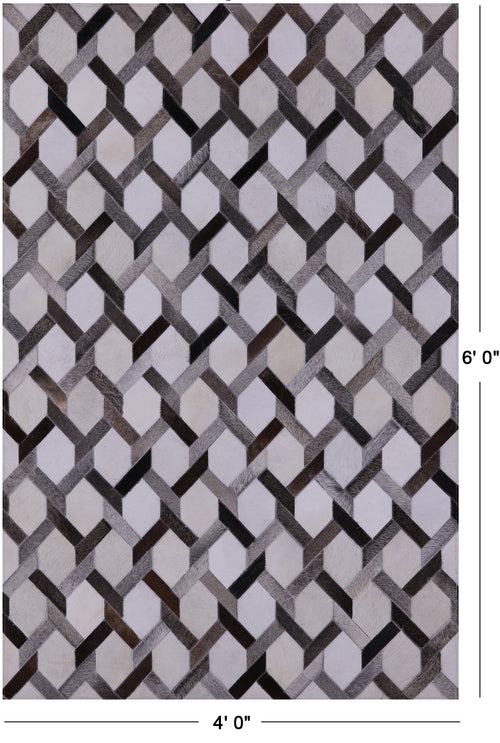 Grey & White Patchwork Natural Cowhide Rug - 4' 0
